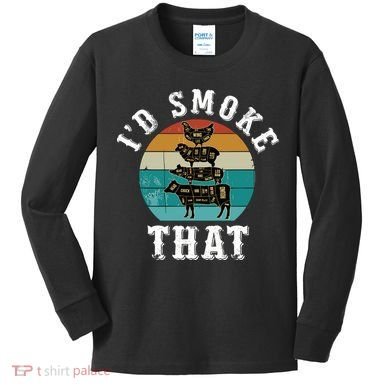 Funny Retro Bbq Party Smoker Chef Dad Gift ID Smoke That Kids Long Sleeve Shirt