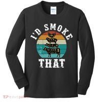 Funny Retro Bbq Party Smoker Chef Dad Gift ID Smoke That Kids Long Sleeve Shirt thumb 0