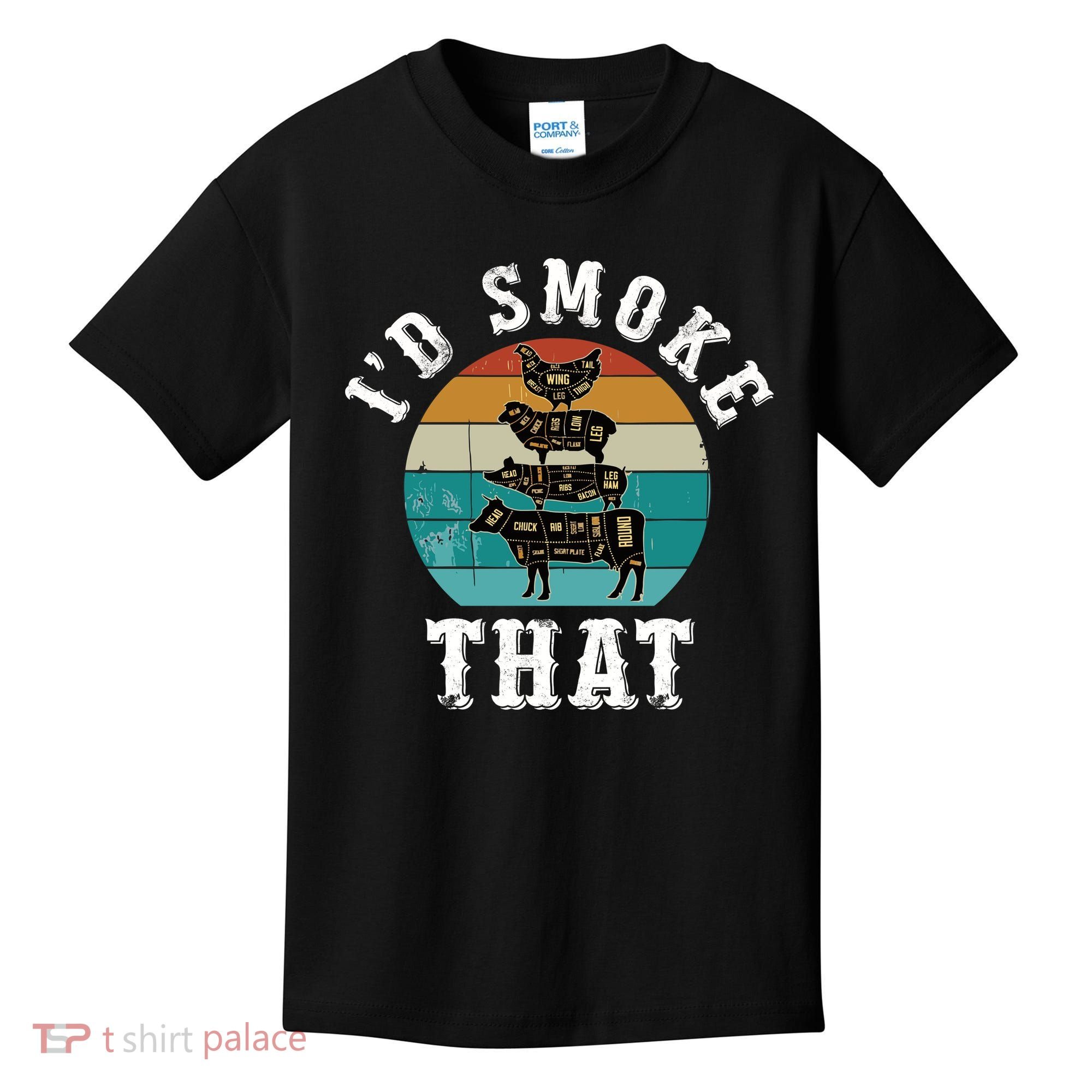 Funny Retro Bbq Party Smoker Chef Dad Gift ID Smoke That Kids T-Shirt