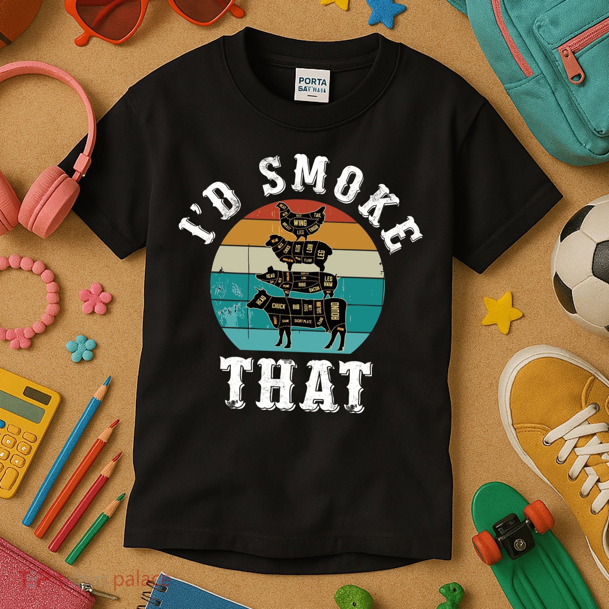Funny Retro Bbq Party Smoker Chef Dad Gift ID Smoke That Kids T-Shirt