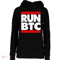 Funny Run BTC Bitcoin Logo Womens Funnel Neck Pullover Hood thumb 0