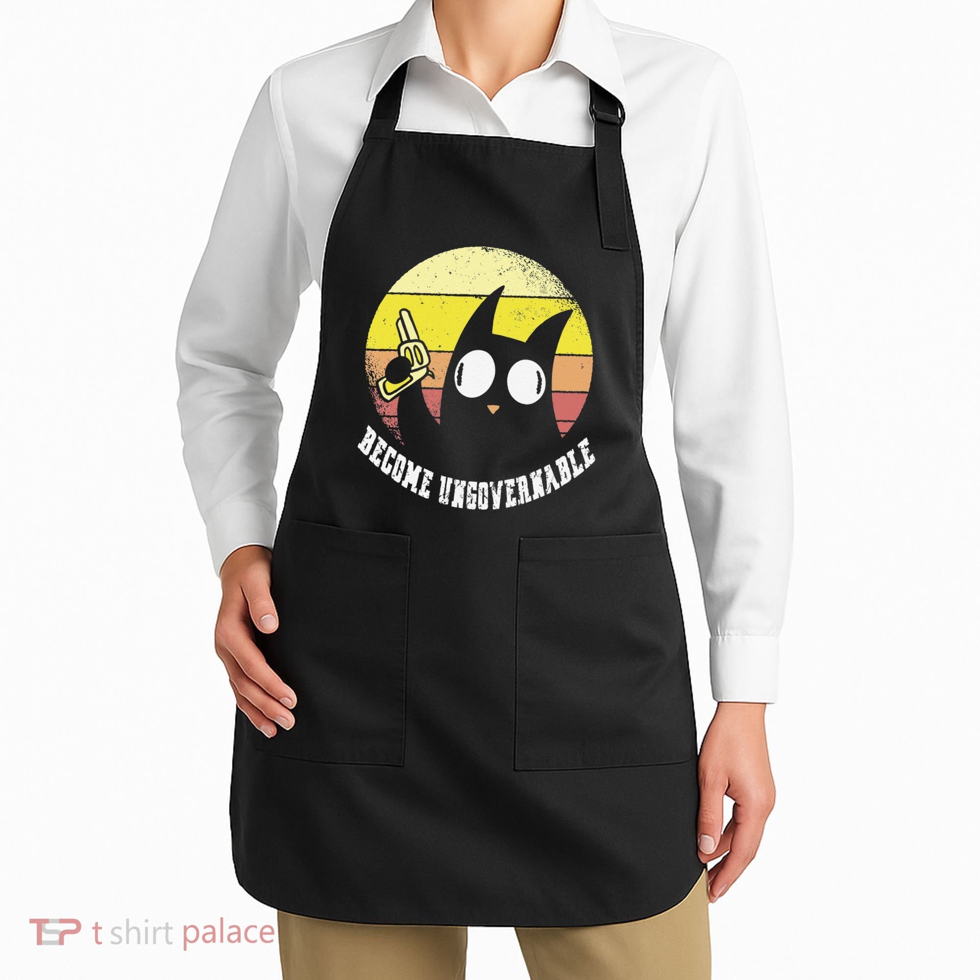 Funny Retro Black Cat Become Ungovernable Apron