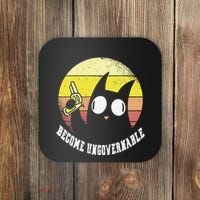 Funny Retro Black Cat Become Ungovernable Coaster thumb 0