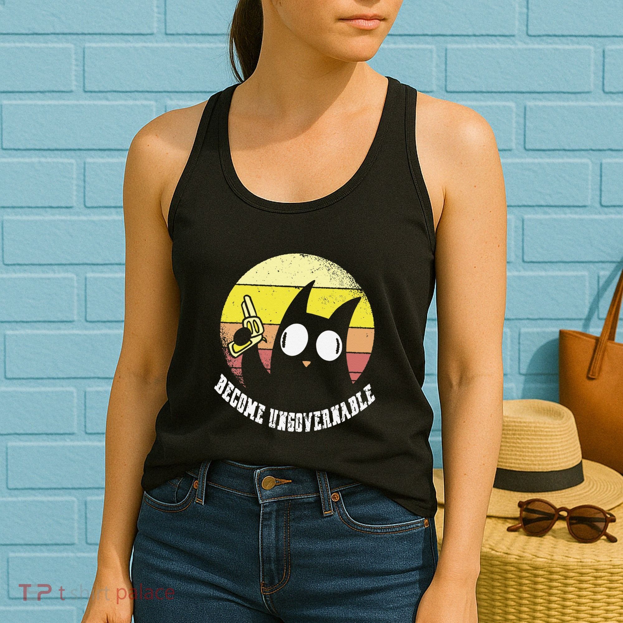 Funny Retro Black Cat Become Ungovernable Women's Tank Top