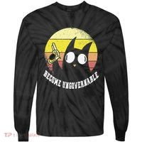 Funny Retro Black Cat Become Ungovernable Tie-Dye Long Sleeve Shirt thumb 0