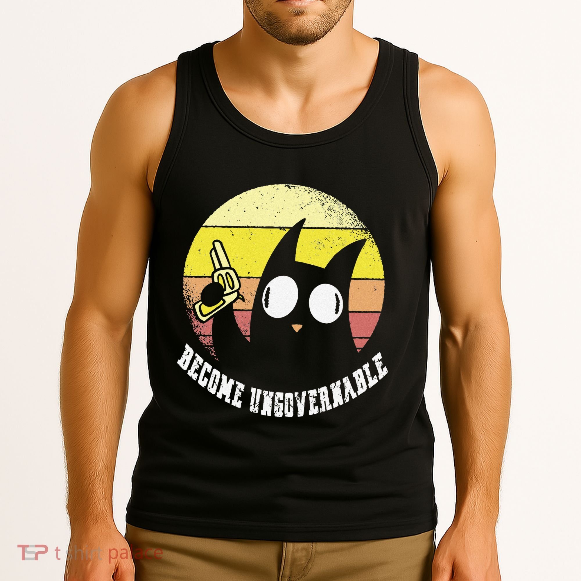 Funny Retro Black Cat Become Ungovernable Tank Top