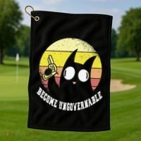 Funny Retro Black Cat Become Ungovernable Golf Towel thumb 1