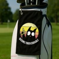 Funny Retro Black Cat Become Ungovernable Golf Towel thumb 2