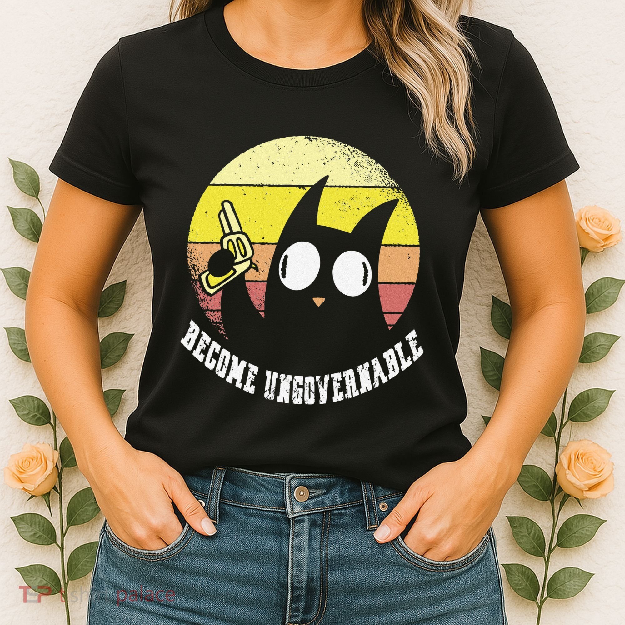 Funny Retro Black Cat Become Ungovernable Women's T-Shirt