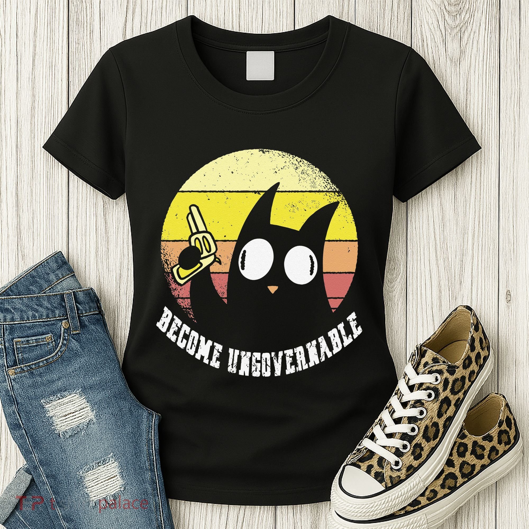 Funny Retro Black Cat Become Ungovernable Women's T-Shirt