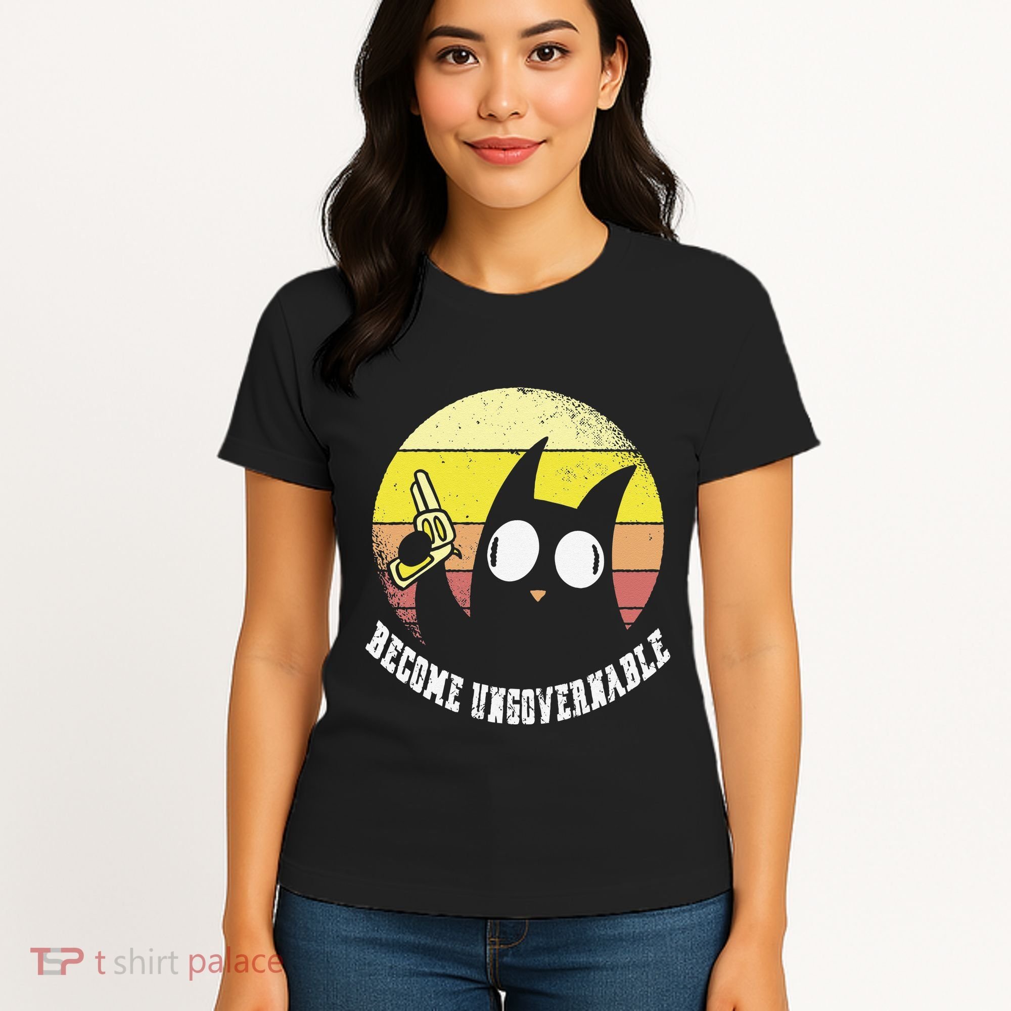 Funny Retro Black Cat Become Ungovernable Women's T-Shirt
