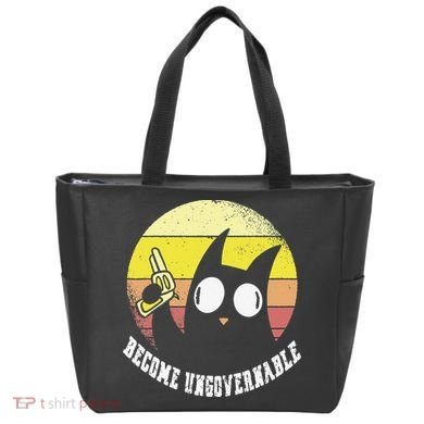 Funny Retro Black Cat Become Ungovernable Tote Bag