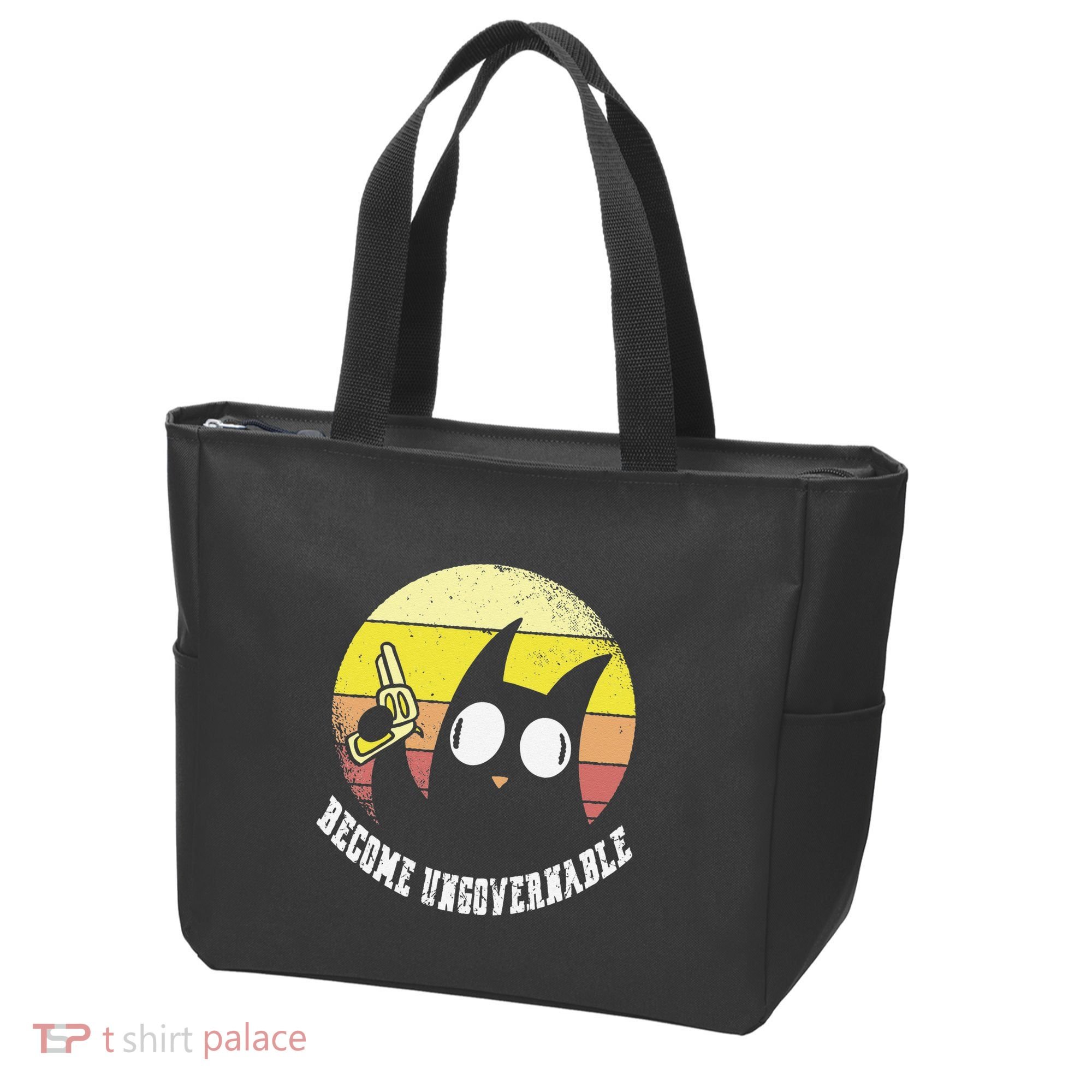 Funny Retro Black Cat Become Ungovernable Tote Bag
