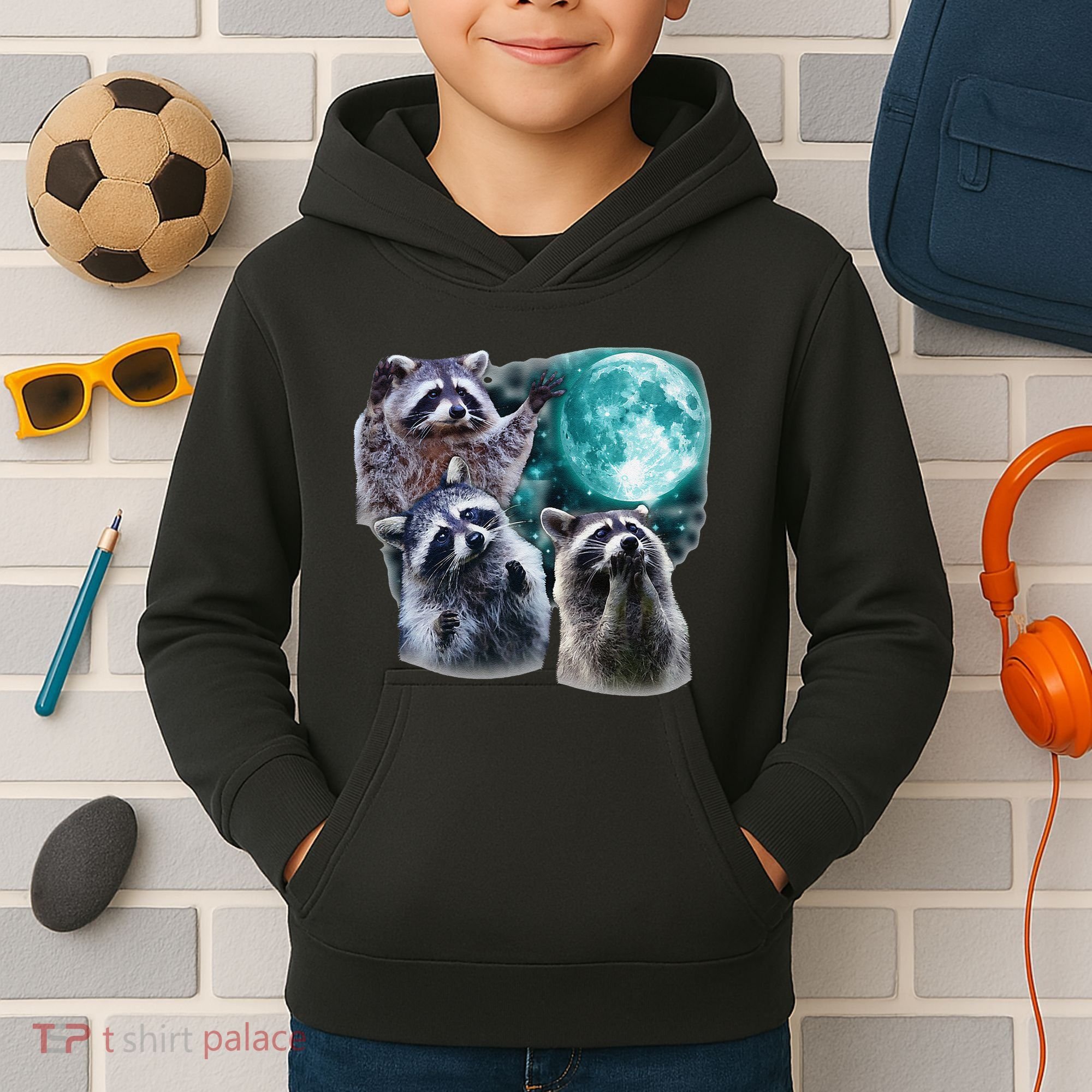 Funny Raccoon Boxer Trash Money We Gettin Rich Kids Hoodie