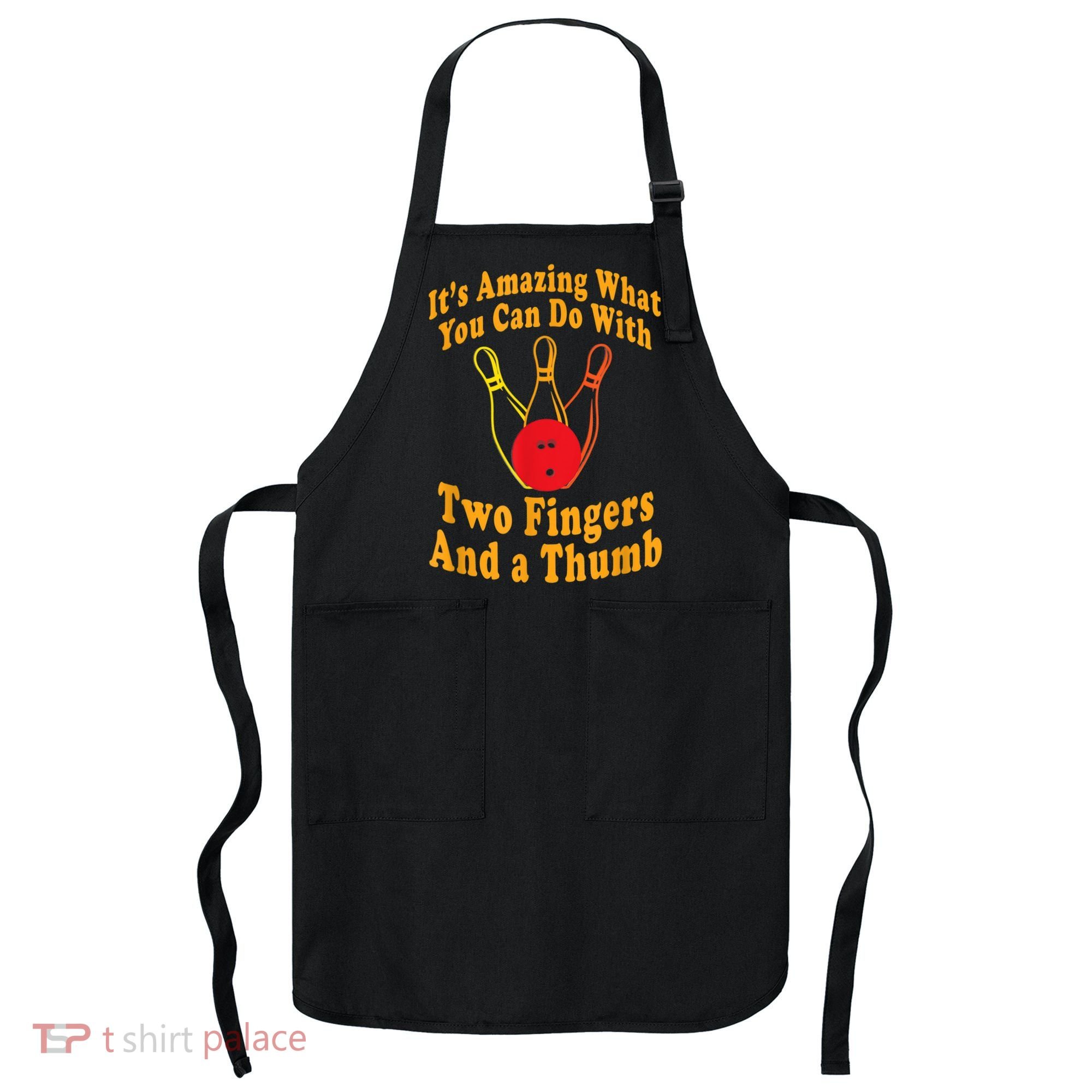 Funny Retro Bowling Ball Two Fingers And A Thumb Apron