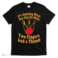 Funny Retro Bowling Ball Two Fingers And A Thumb T-Shirt thumb 0
