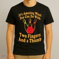 Funny Retro Bowling Ball Two Fingers And A Thumb T-Shirt thumb 3