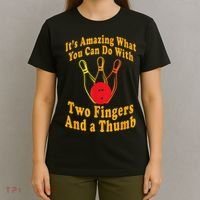 Funny Retro Bowling Ball Two Fingers And A Thumb T-Shirt thumb 4
