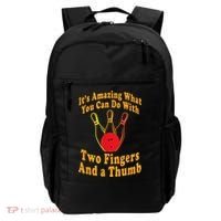 Funny Retro Bowling Ball Two Fingers And A Thumb Backpack thumb 0