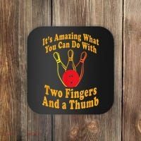 Funny Retro Bowling Ball Two Fingers And A Thumb Coaster thumb 0