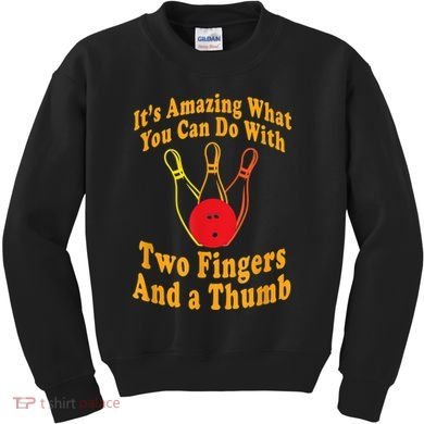 Funny Retro Bowling Ball Two Fingers And A Thumb Kids Sweatshirt