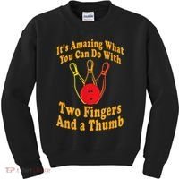 Funny Retro Bowling Ball Two Fingers And A Thumb Kids Sweatshirt thumb 0