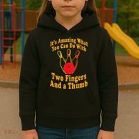 Funny Retro Bowling Ball Two Fingers And A Thumb Kids Hoodie thumb 3