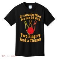 Funny Retro Bowling Ball Two Fingers And A Thumb Kids T-Shirt thumb 0