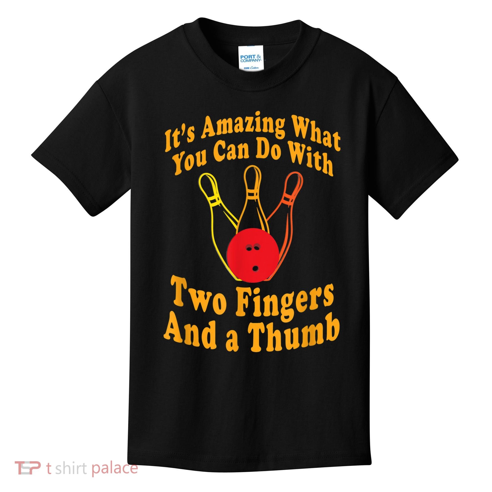Funny Retro Bowling Ball Two Fingers And A Thumb Kids T-Shirt