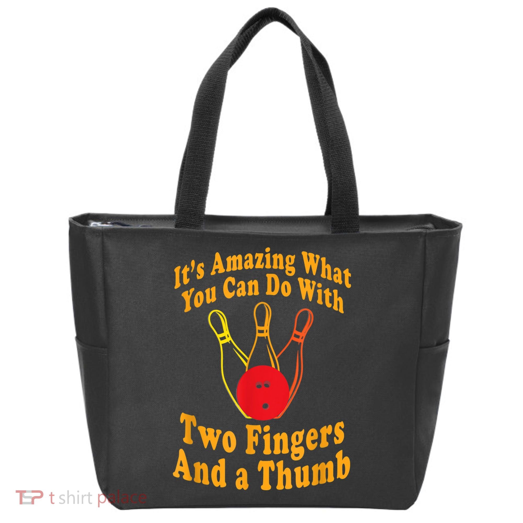 Funny Retro Bowling Ball Two Fingers And A Thumb Tote Bag