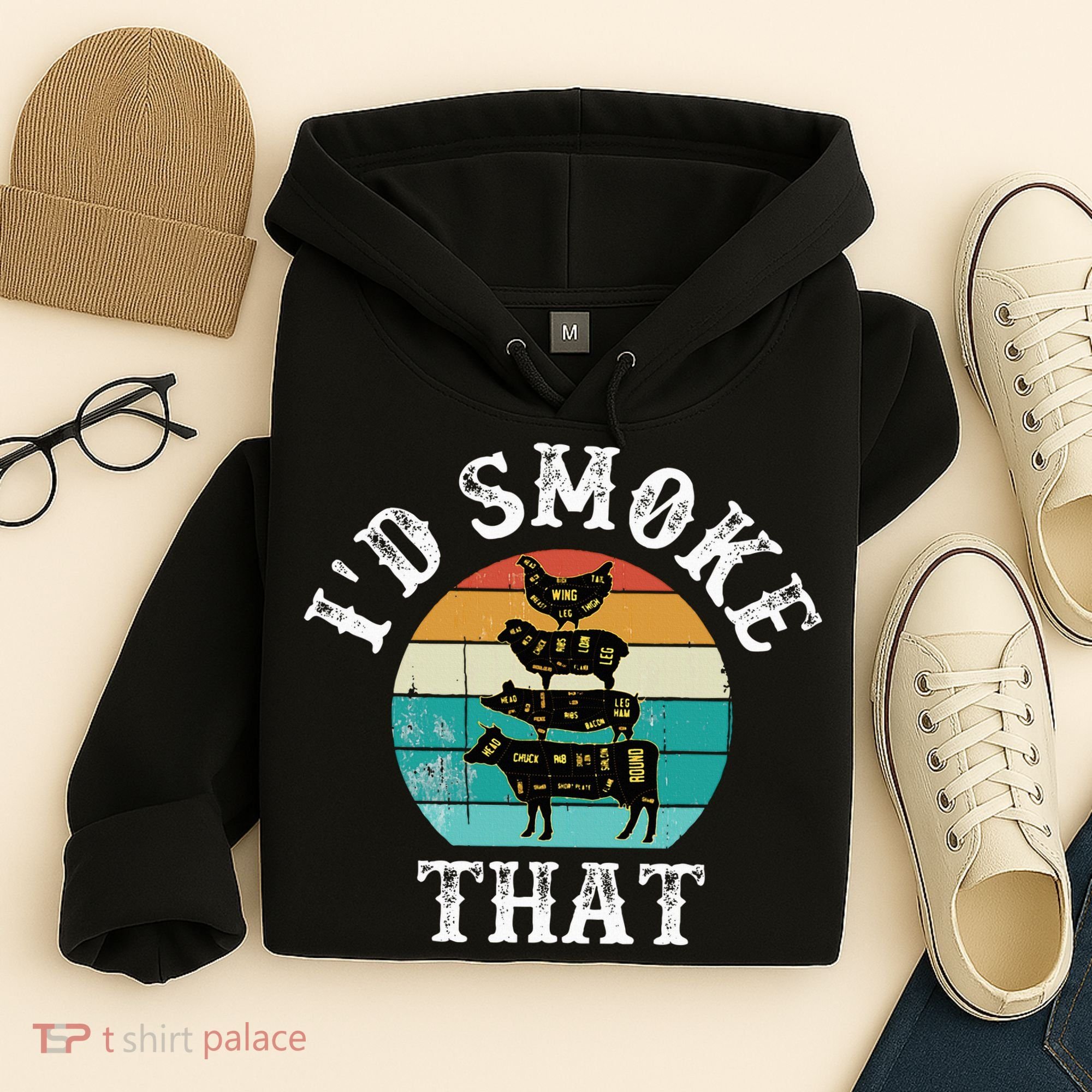 Funny Retro BBQ Party Smoker Chef Dad Gift  I'd Smoke That Hoodie