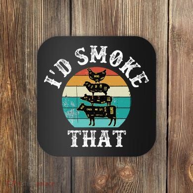 Funny Retro BBQ Party Smoker Chef Dad Gift  I'd Smoke That Coaster