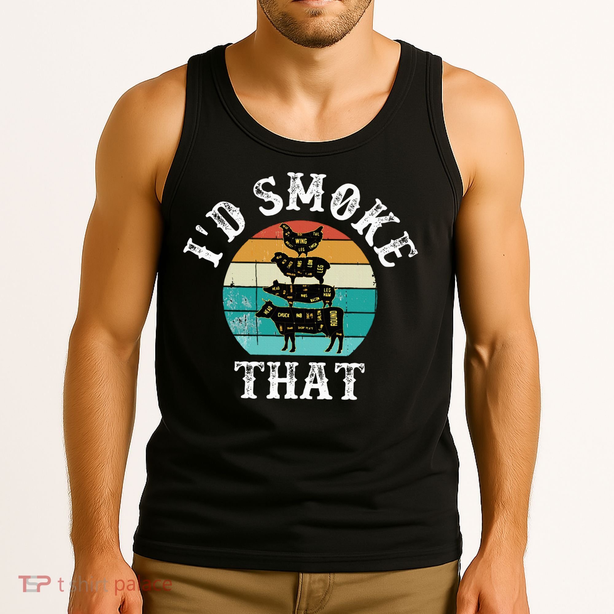 Funny Retro BBQ Party Smoker Chef Dad Gift  I'd Smoke That Tank Top