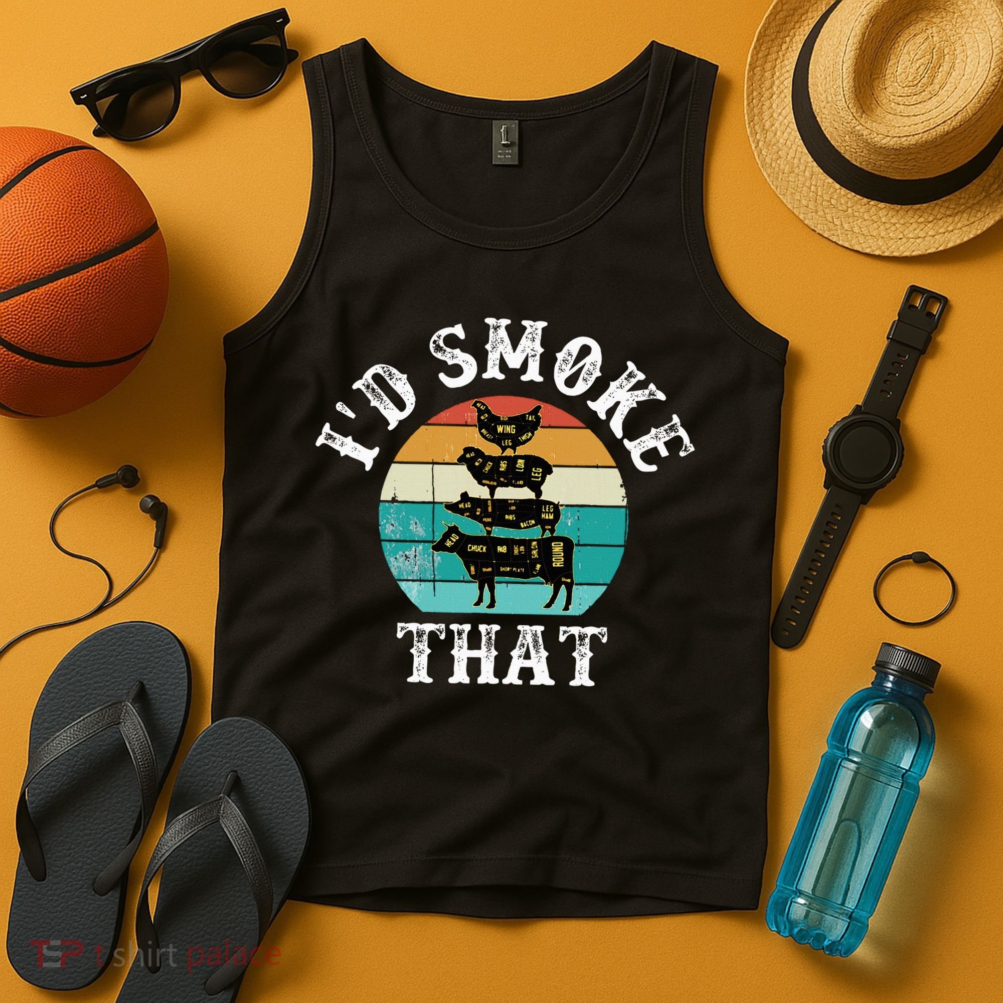 Funny Retro BBQ Party Smoker Chef Dad Gift  I'd Smoke That Tank Top
