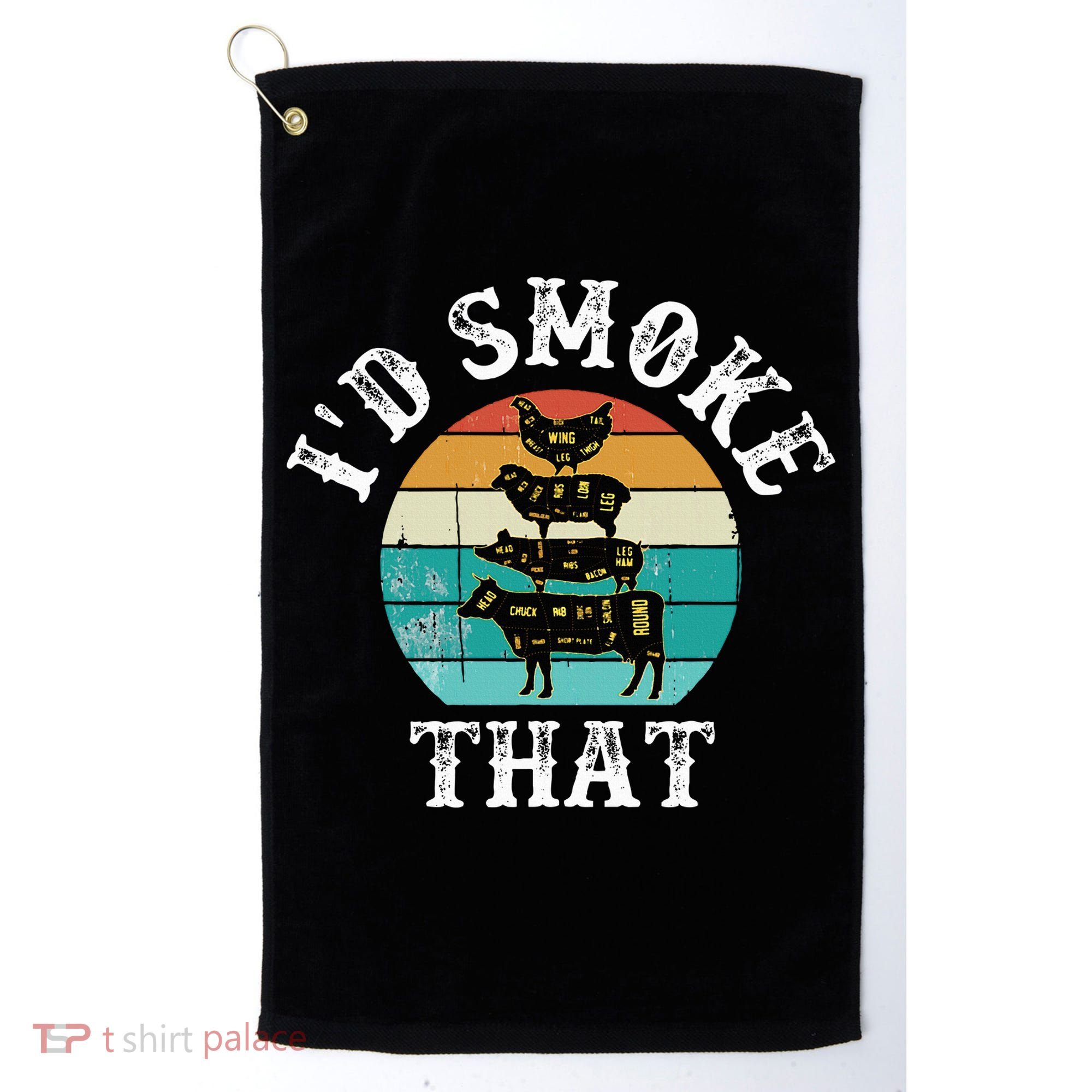 Funny Retro BBQ Party Smoker Chef Dad Gift  I'd Smoke That Golf Towel