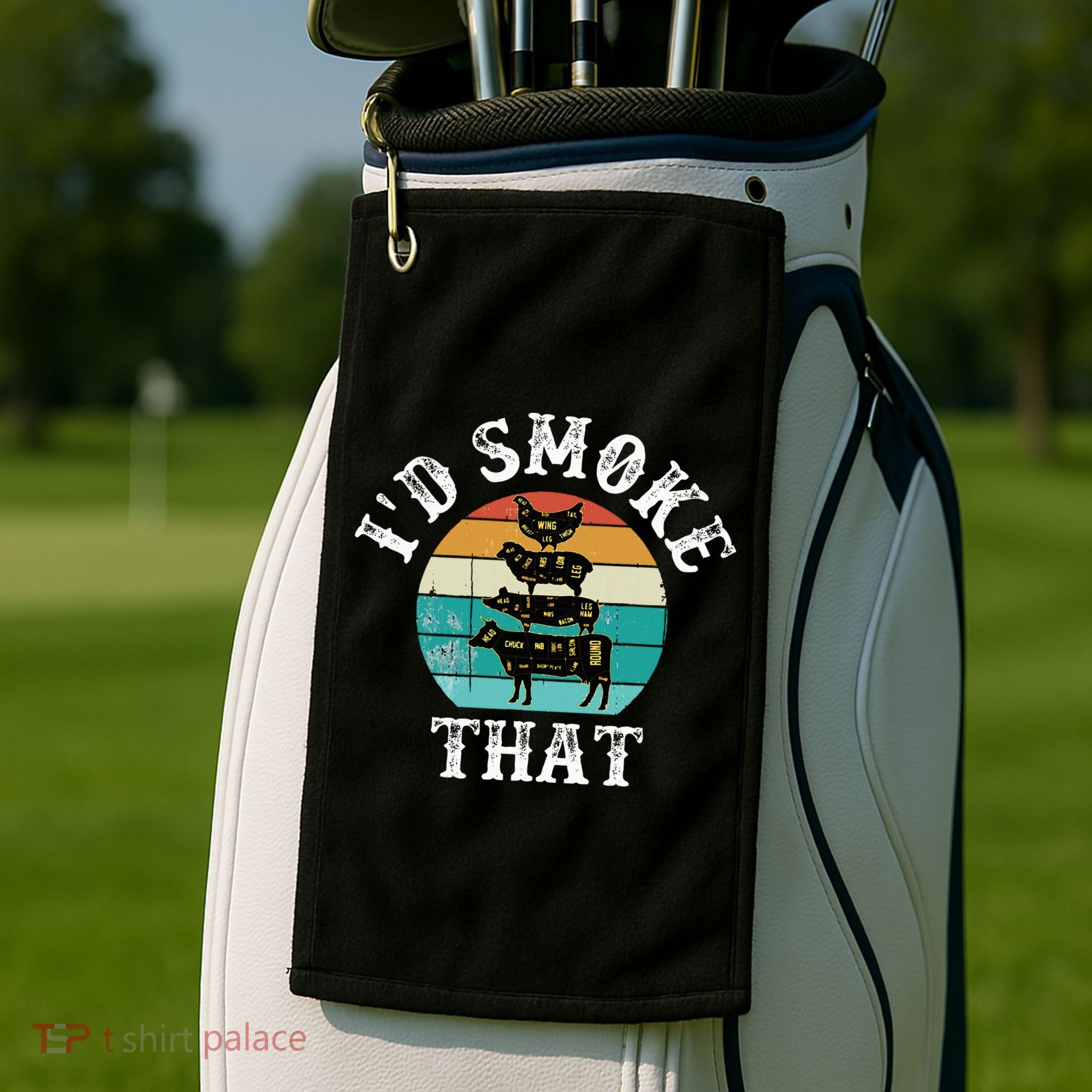 Funny Retro BBQ Party Smoker Chef Dad Gift  I'd Smoke That Golf Towel