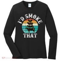 Funny Retro BBQ Party Smoker Chef Dad Gift  I'd Smoke That Women's Long Sleeve Shirt thumb 0