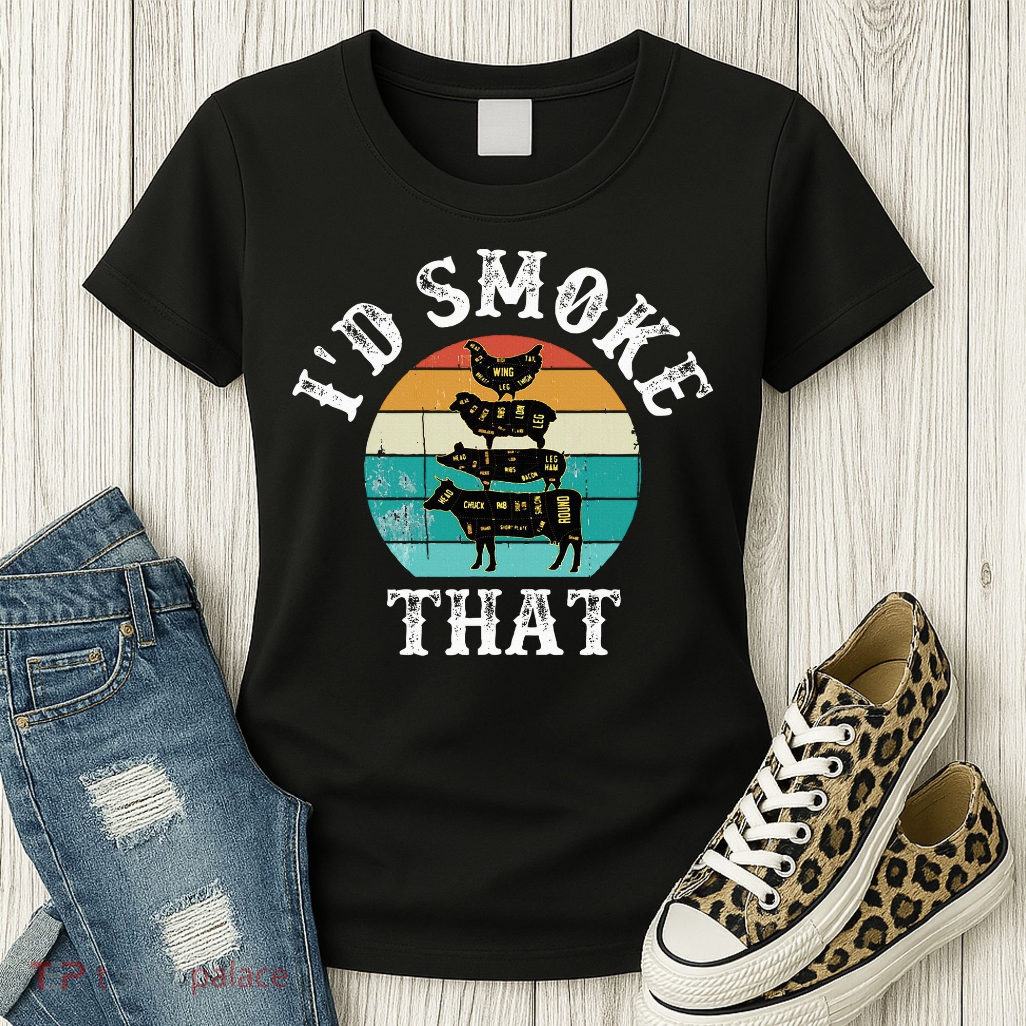 Funny Retro BBQ Party Smoker Chef Dad Gift  I'd Smoke That Women's T-Shirt