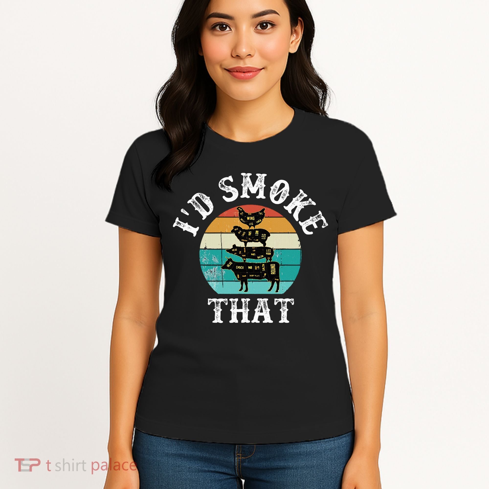 Funny Retro BBQ Party Smoker Chef Dad Gift  I'd Smoke That Women's T-Shirt