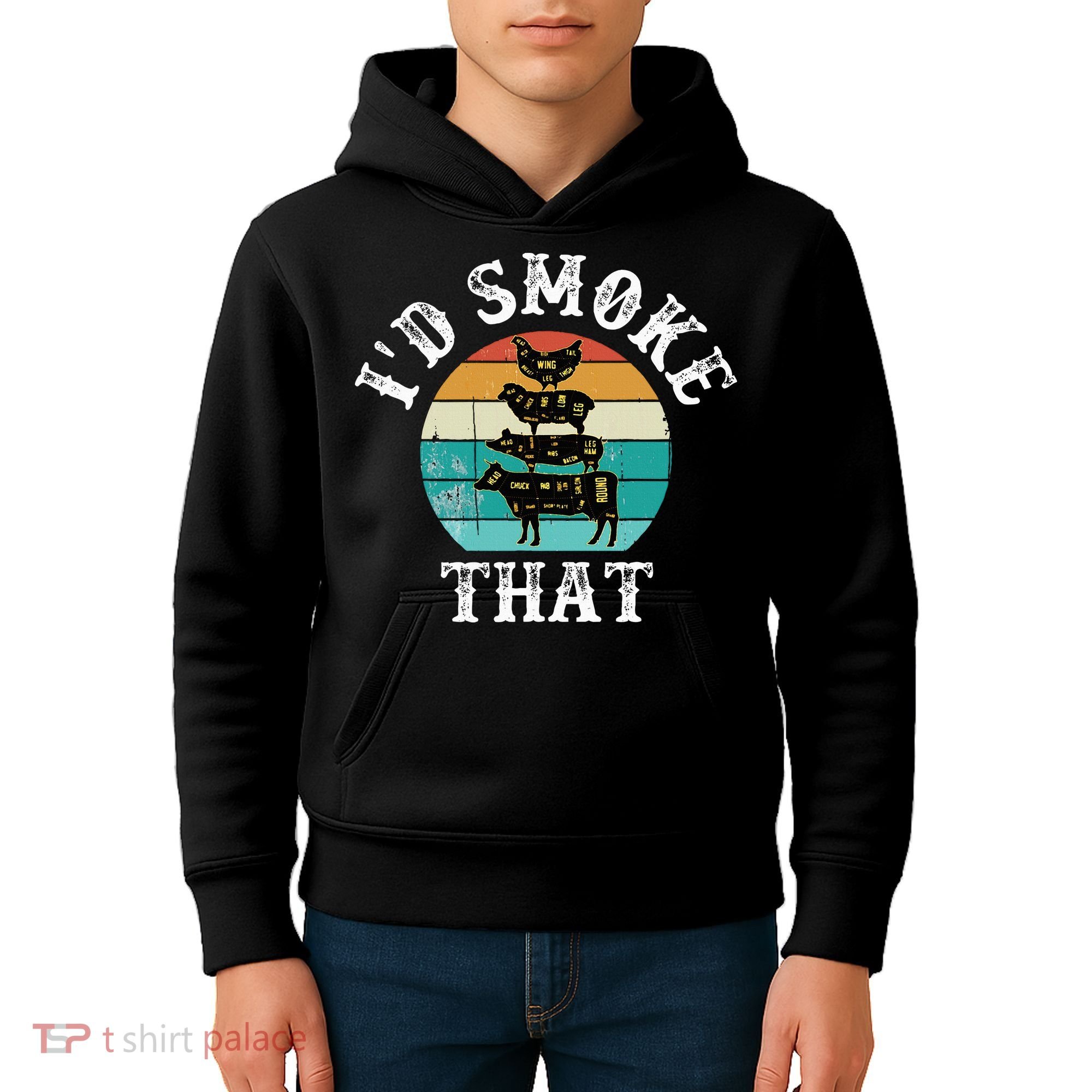 Funny Retro BBQ Party Smoker Chef Dad Gift  I'd Smoke That Kids Hoodie