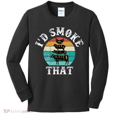 Funny Retro BBQ Party Smoker Chef Dad Gift  I'd Smoke That Kids Long Sleeve Shirt