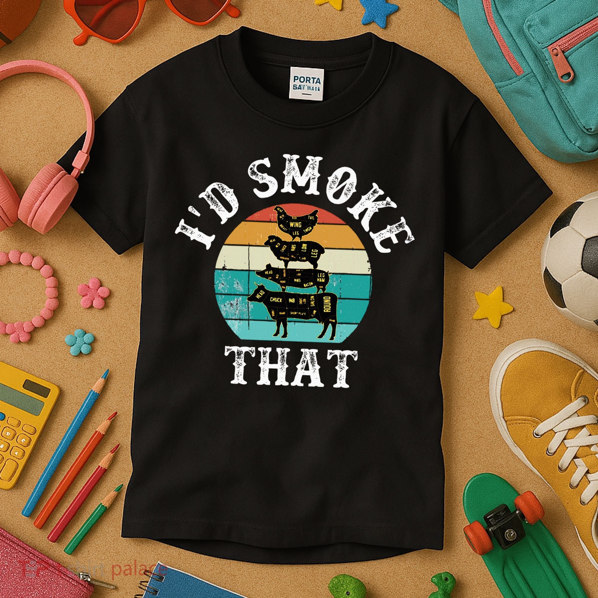 Funny Retro BBQ Party Smoker Chef Dad Gift  I'd Smoke That Kids T-Shirt