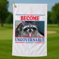 Funny Raccoon Become Ungovernable Golf Towel thumb 1