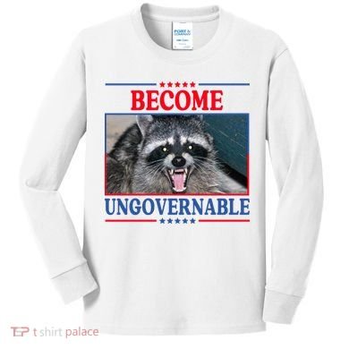 Funny Raccoon Become Ungovernable Kids Long Sleeve Shirt