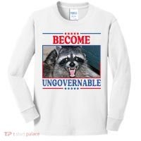 Funny Raccoon Become Ungovernable Kids Long Sleeve Shirt thumb 0