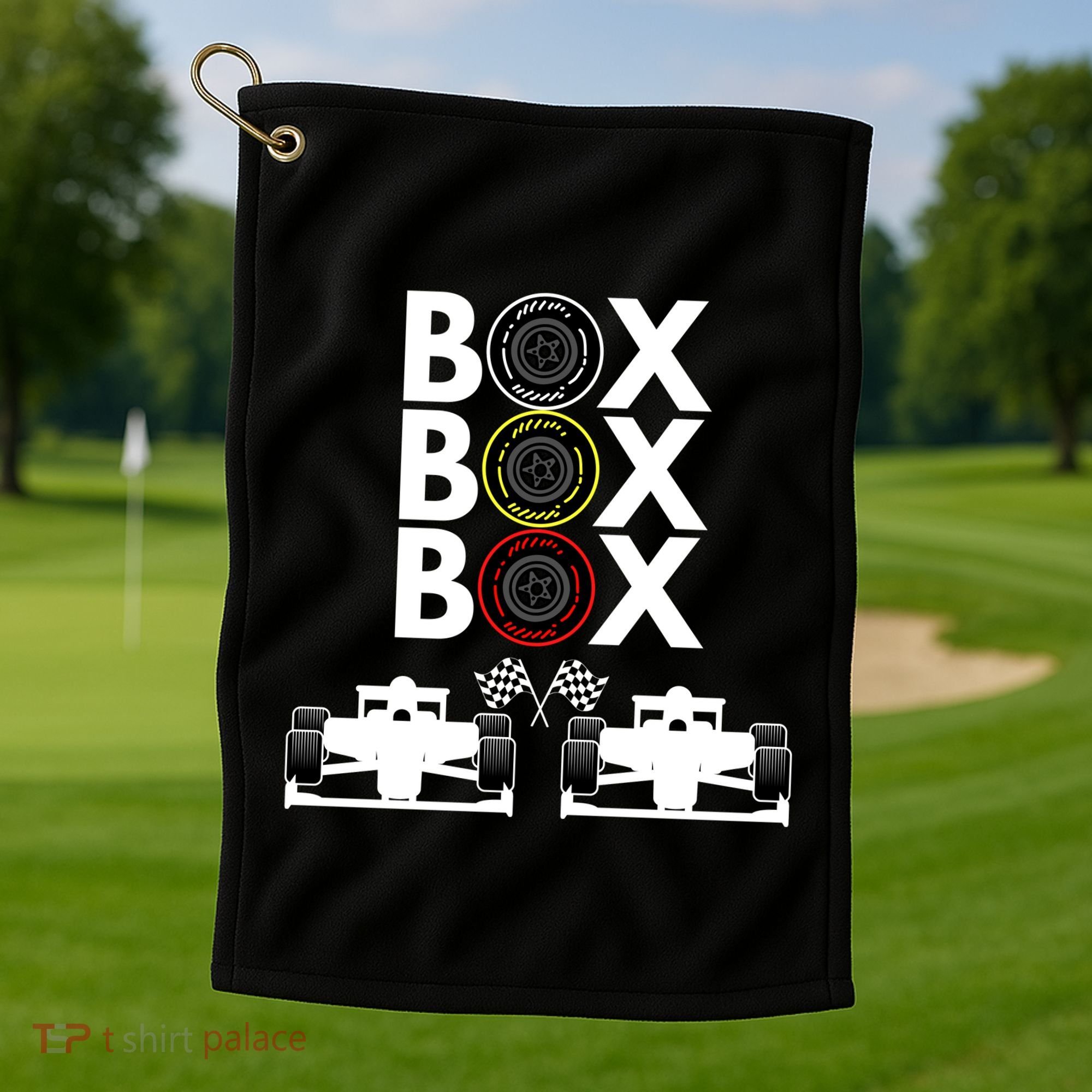 Formula Racing Car Box Box Box Formula Racing Radio Call To PitBox Car Race Golf Towel