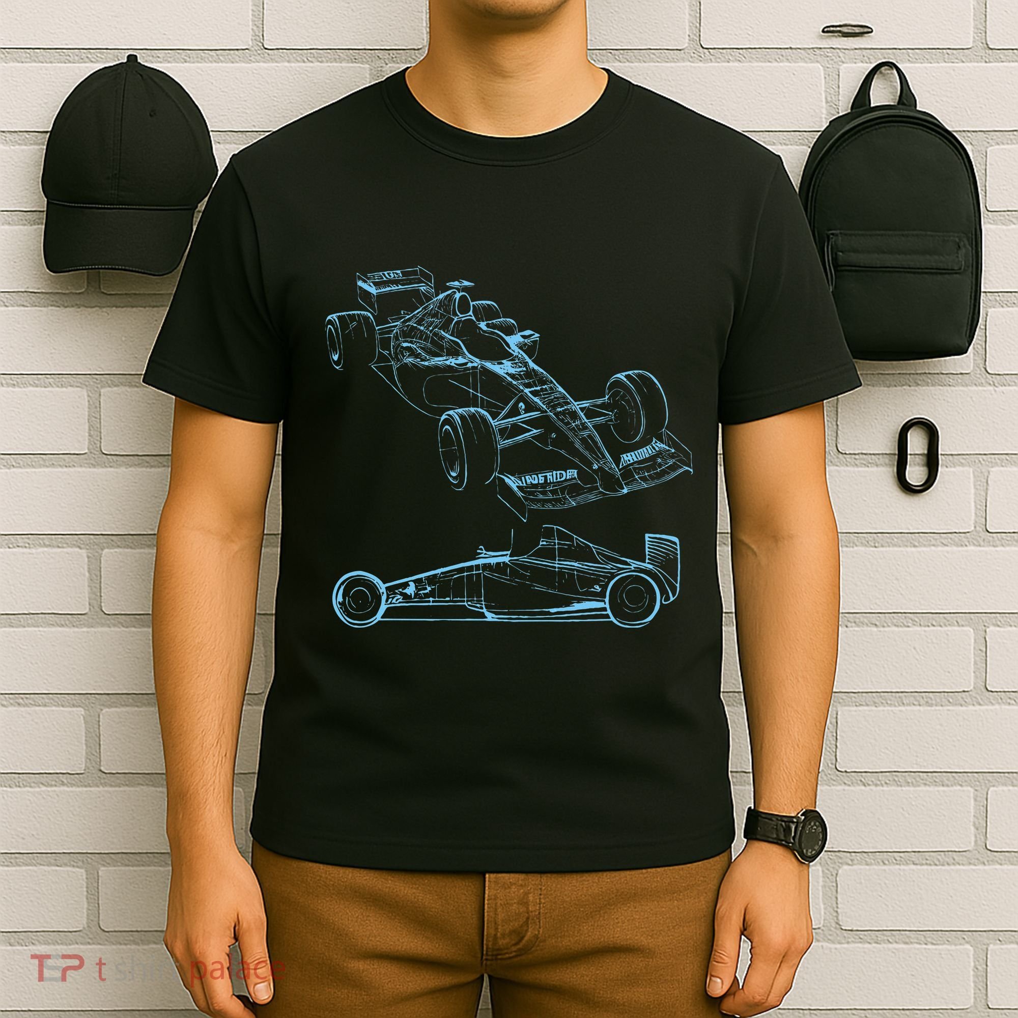 Formula Racing Car Silhouette Mechanic Car Guys T-Shirt