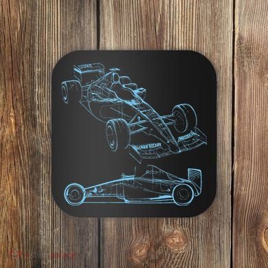Formula Racing Car Silhouette Mechanic Car Guys Coaster