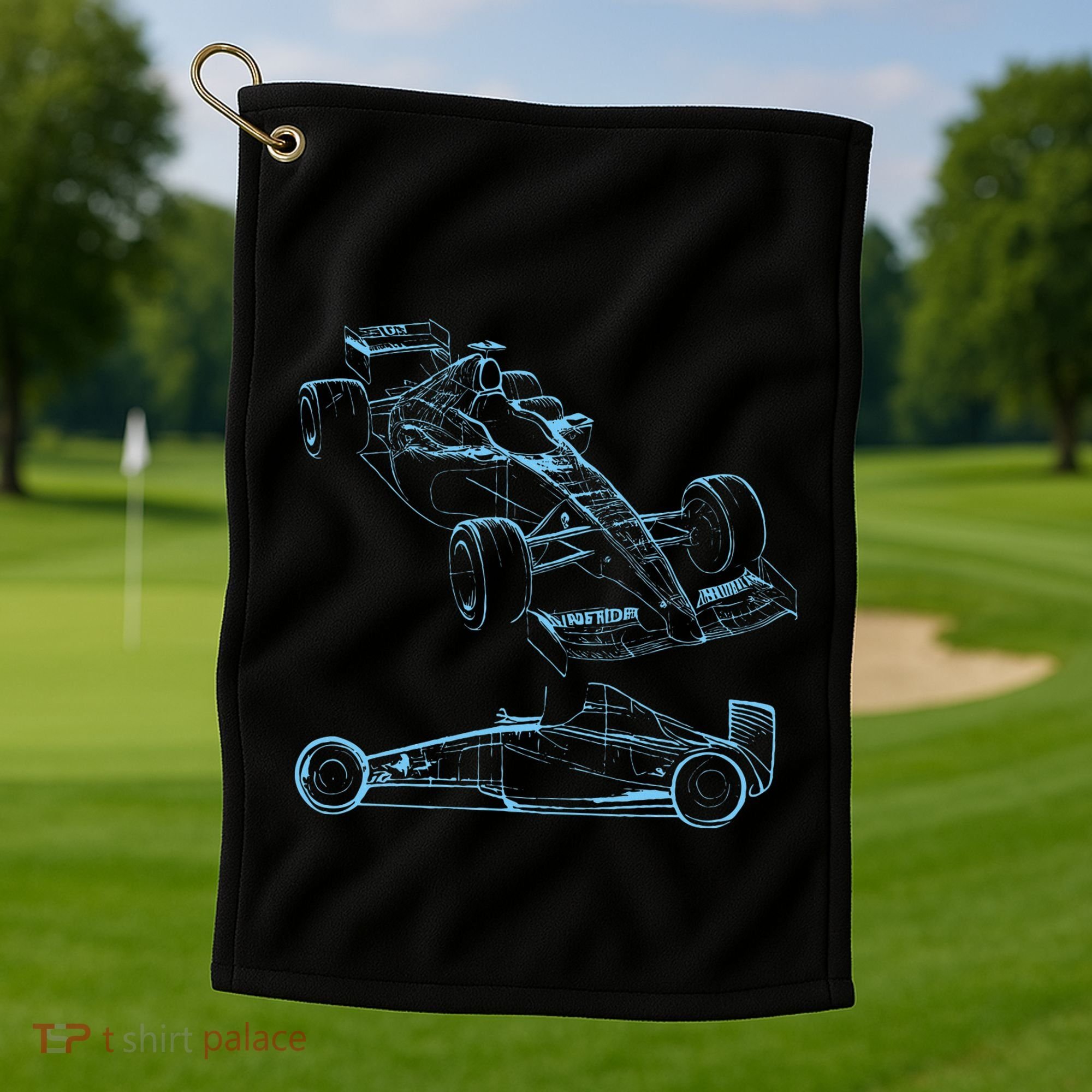 Formula Racing Car Silhouette Mechanic Car Guys Golf Towel