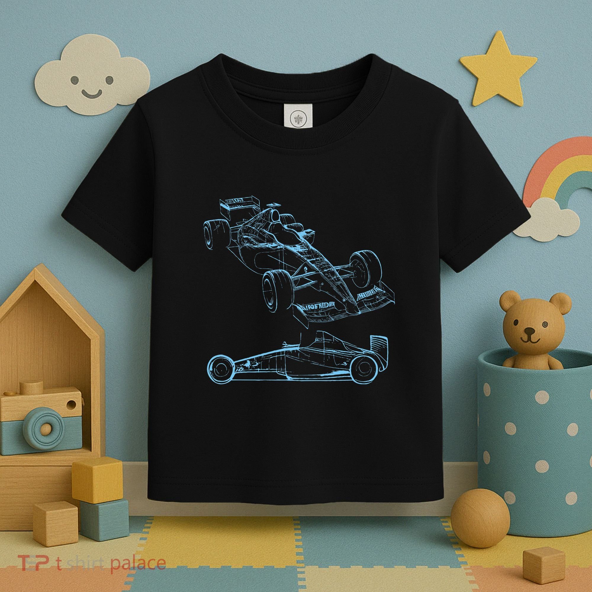 Formula Racing Car Silhouette Mechanic Car Guys Toddler T-Shirt